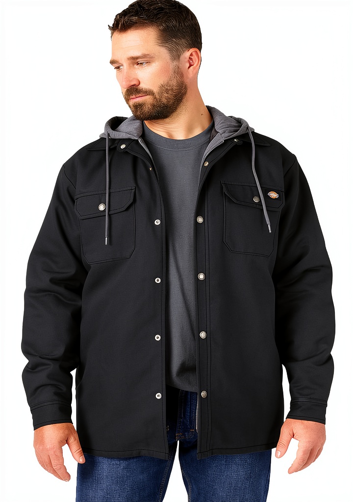Dickies fleece hooded work jacket on a construction site