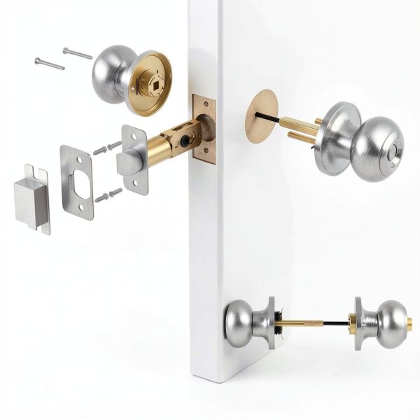 Privacy Door Knob, Brushed Nickel Door Knobs Interior Keyless Locks Set(6 Pack), Bedroom Bathroom Door Knob with Lock, Reversible for Left/Right Door Handle-3