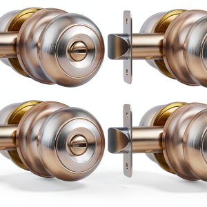 Privacy Door Knob, Brushed Nickel Door Knobs Interior Keyless Locks Set(6 Pack), Bedroom Bathroom Door Knob with Lock, Reversible for Left/Right Door Handle-0