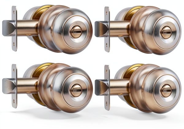 Privacy Door Knob, Brushed Nickel Door Knobs Interior Keyless Locks Set(6 Pack), Bedroom Bathroom Door Knob with Lock, Reversible for Left/Right Door Handle-0