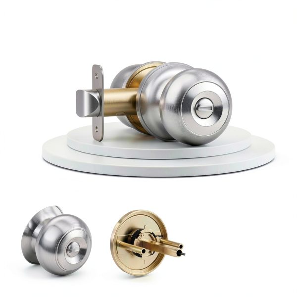 Privacy Door Knob, Brushed Nickel Door Knobs Interior Keyless Locks Set(6 Pack), Bedroom Bathroom Door Knob with Lock, Reversible for Left/Right Door Handle-2