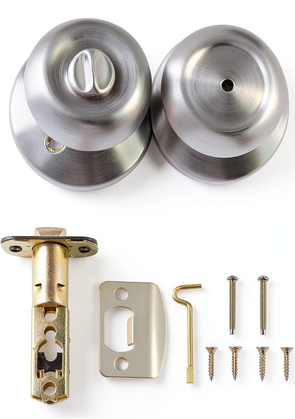 Amazon Basics Door Knob with Lock, Satin Nickel, 1-3/8 to 1-3/4-2