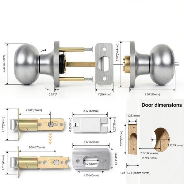 Privacy Door Knob, Brushed Nickel Door Knobs Interior Keyless Locks Set(6 Pack), Bedroom Bathroom Door Knob with Lock, Reversible for Left/Right Door Handle-4
