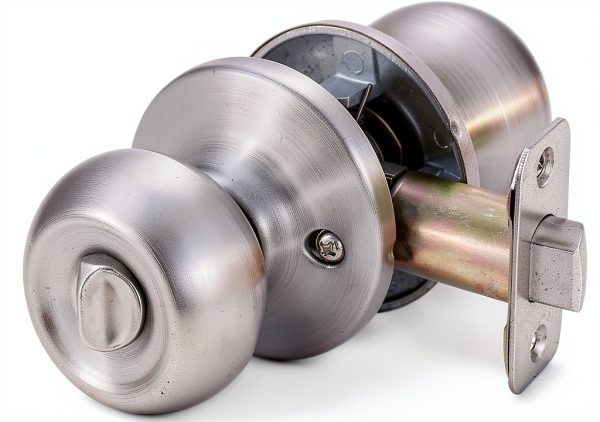 Amazon Basics Door Knob with Lock, Satin Nickel, 1-3/8 to 1-3/4-1