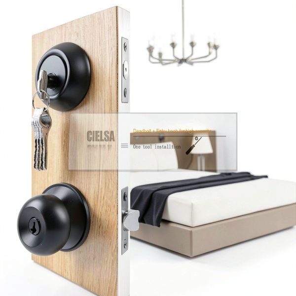 Front Door Lock Set Cielsa Dawn Matte Black Deadbolt & Knob 1 Pack-3