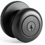 Kwikset Cove Entry Door Knob with Lock and Key, Secure Keyed Handle Exterior Doorknob, Front Entrance and Bedroom, Matte Black, Pick Resistant SmartKey Rekey Security-0
