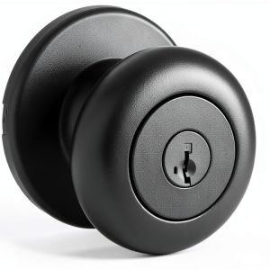Kwikset Cove Entry Door Knob with Lock and Key, Secure Keyed Handle Exterior Doorknob, Front Entrance and Bedroom, Matte Black, Pick Resistant SmartKey Rekey Security-0