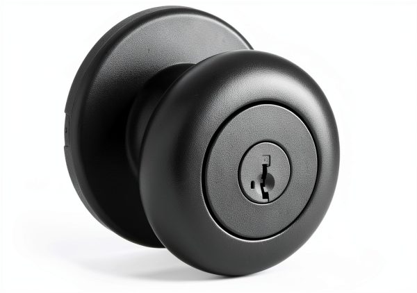 Kwikset Cove Entry Door Knob with Lock and Key, Secure Keyed Handle Exterior Doorknob, Front Entrance and Bedroom, Matte Black, Pick Resistant SmartKey Rekey Security-0
