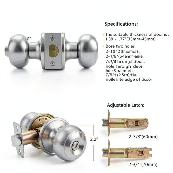 Probrico Brushed Nickel Door Knob – Satin Ball Privacy Knob, 10 Pack-3